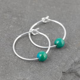 Azurite Chrysocolla Gemstone & 15mm Sterling Silver Hoop Earrings