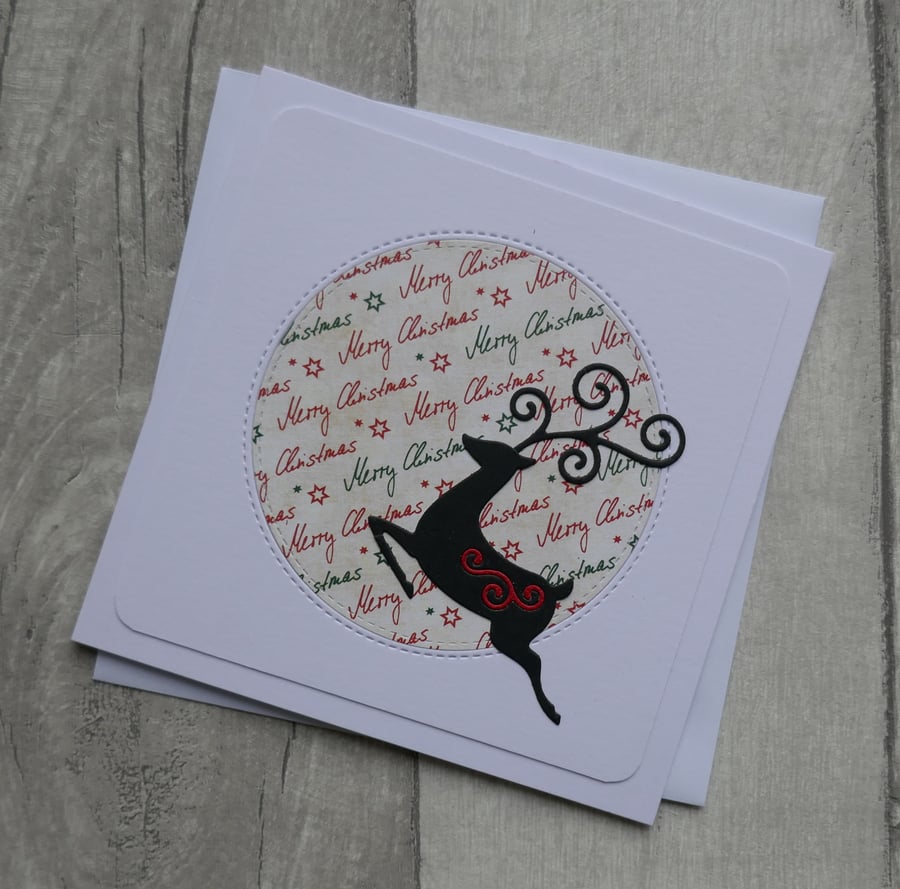 Brown Elegant Reindeer with Red Swirl - Merry Christmas - Christmas Card