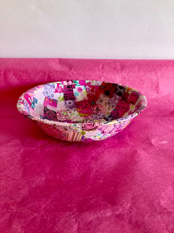 up cycled decopatch pinks bamboo bowl 