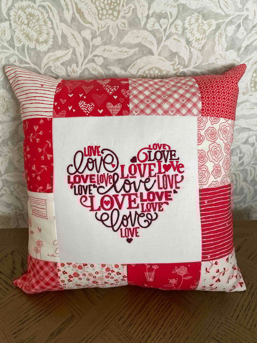 Handmade Embroidered Cushion with Love Heart