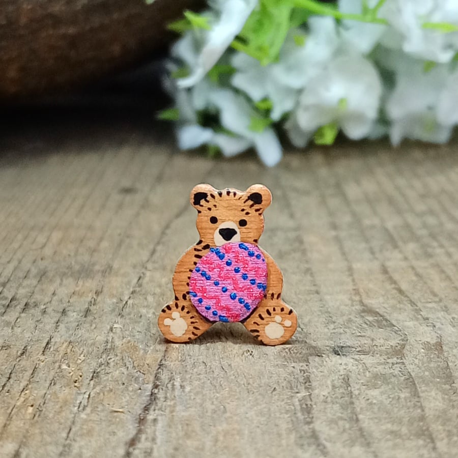 Easter Egg Teddy Bear Pin, Handmade Bear Brooch, Cute Spring Gift