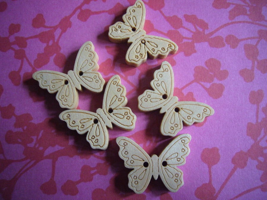 3 wooden butterfly Buttons