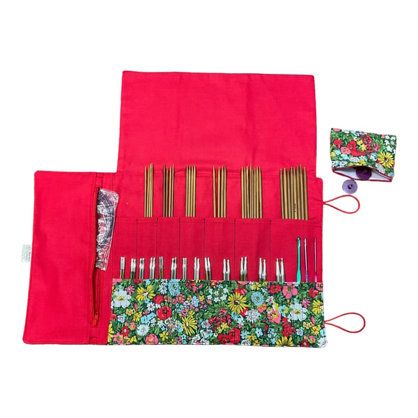 Liberty Floral fabric interchangeable and double pointed knitting needle case, h