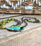 Handmade Turquoise and Lime Ceramic Leaf Necklace with Antique Brass Chain - Image 2