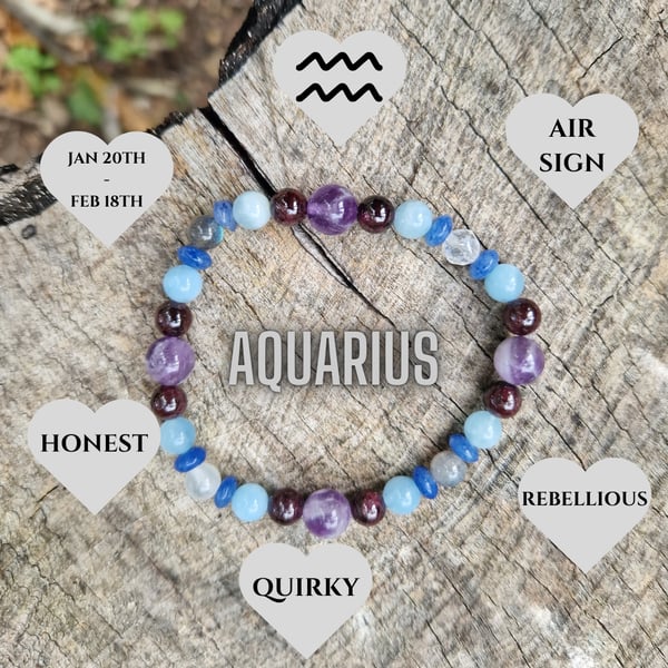 Aquarius Zodiac Star Sign Gemstone Bracelet 