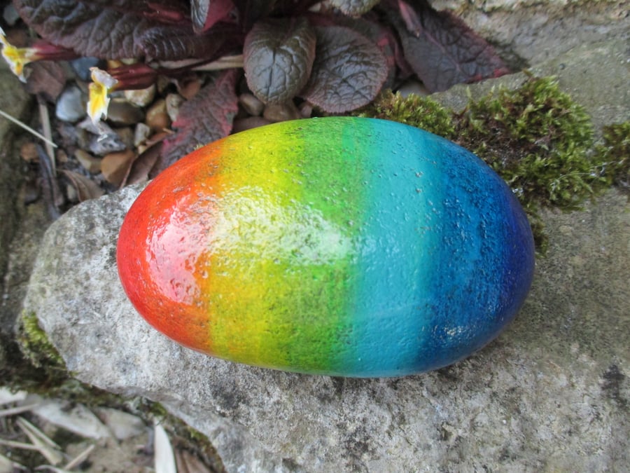 Painted Rock Memorial Stone Bunny Rabbit Pet Rainbow Stone Pet Cat Dog 009