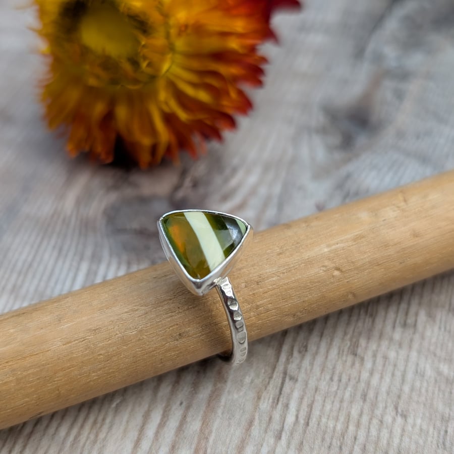 Silver Striped Triangle Surfite Ring – Recycled Sterling Silver - UK Size O