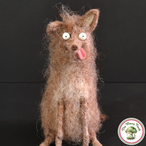 Scruffy Mutt, Needle Felted Dog Figurine. Handmade with Wool Fibres. Brown Dog.