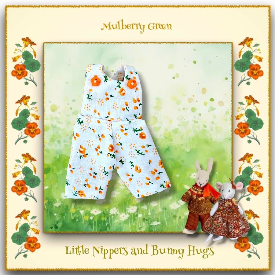 Orange flowered Dungarees to fit the Little Nippers and Bunny Hugs 