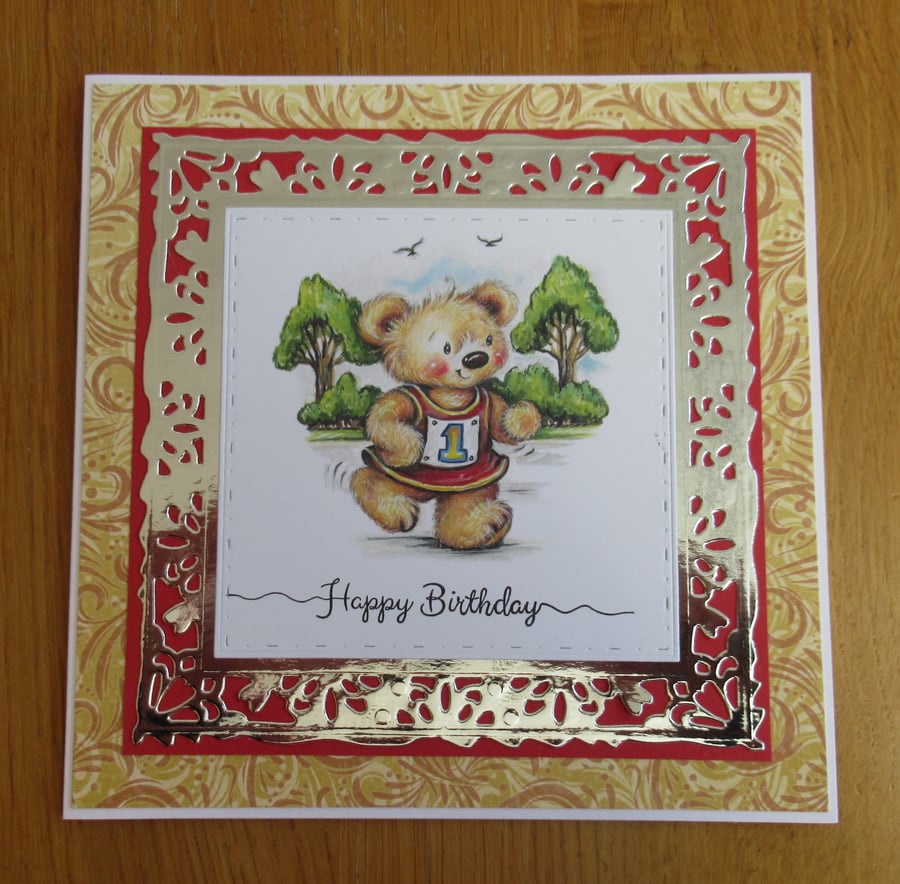 Jogging Bear - Birthday Card (17x17cm)