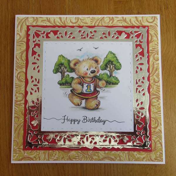 Jogging Bear - Birthday Card (17x17cm)