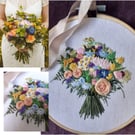 Custom Hand Embroidered bridal Bouquet 6in hoop