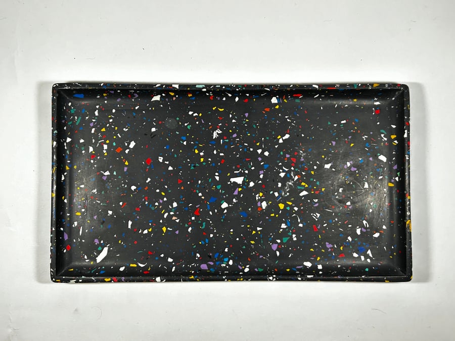 Black Rectangular Rainbow Terrazzo Tray, Decorative Desk & Vanity Organiser gift