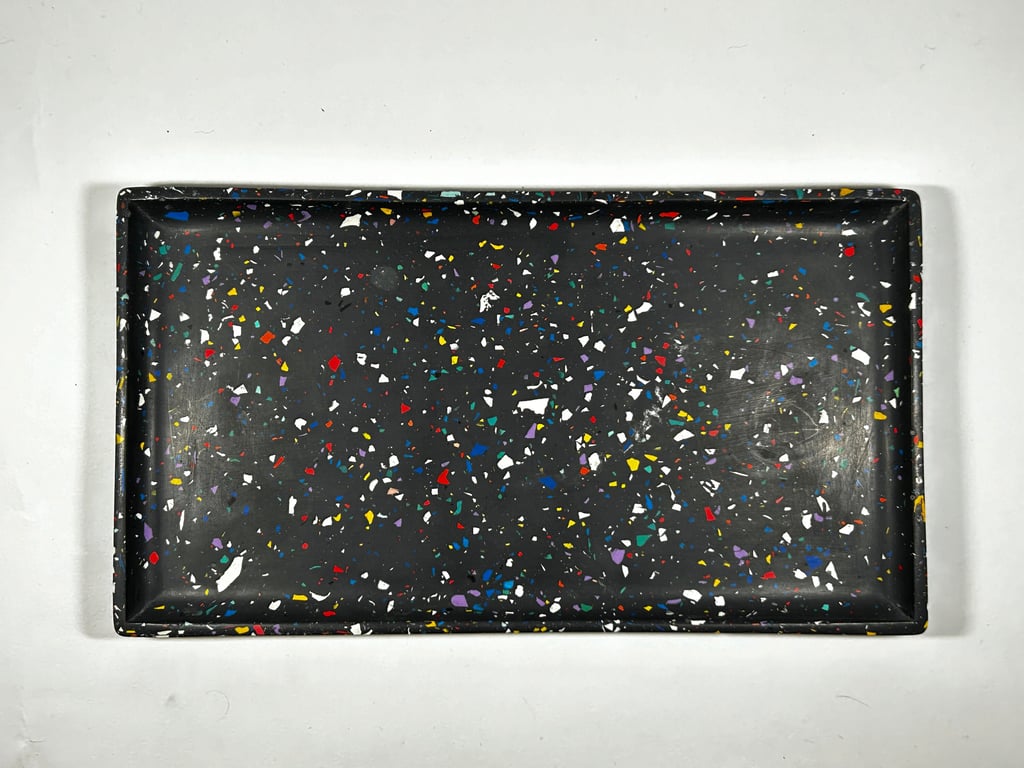 Black Rectangular Rainbow Terrazzo Tray, Decorative Desk & Vanity Organiser gift