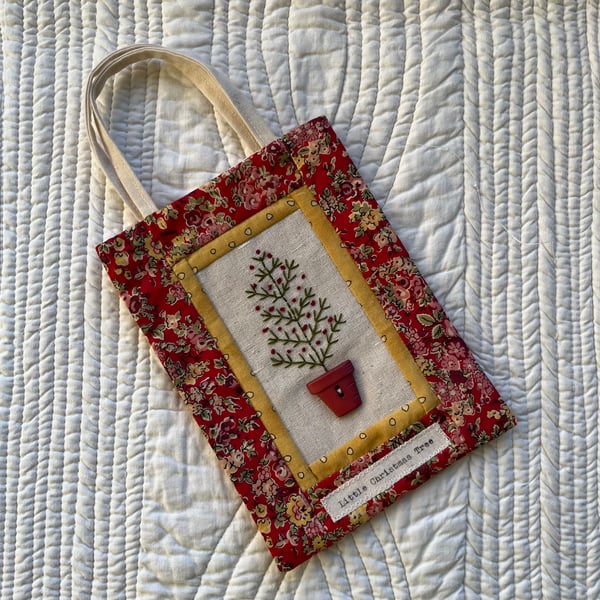 Liberty Print Hand Embroidered  Christmas Tree Gift Bag