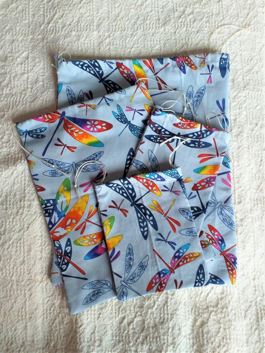 Pack of 4 Dragonfly Drawstring Gift Bags