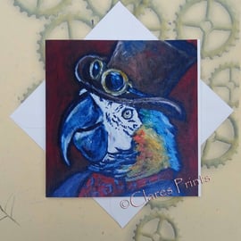 Steampunk Parrot Art Greeting Card From my Original Painting