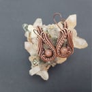 Copper wire weave non-tarnishing Peach Moonstone earrings 