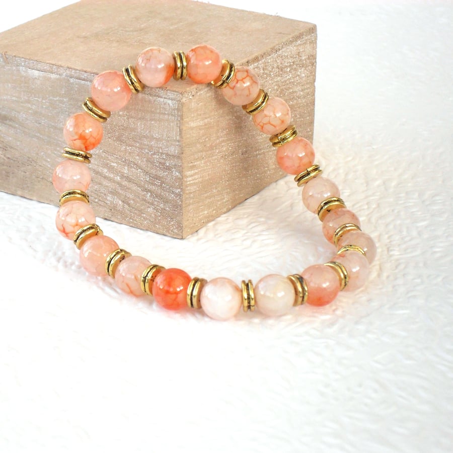 Handmade and unique bracelet, with orange agate