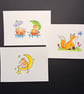 Hand watercoloured postcards from Penny Black stamps - Mice and fox
