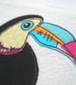 applique & free motion embroidered zombie toucan notebook - Image 3