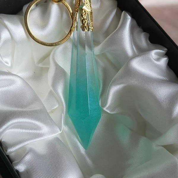 Aqua And Gold Sea Side Themed Resin Crystal Keyring