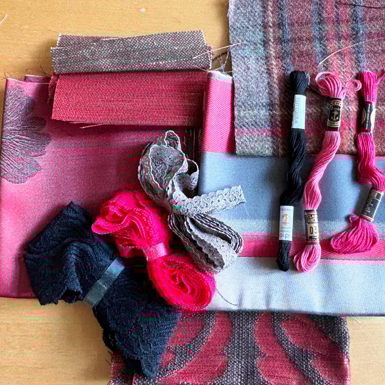 Slow sewing  starter pack in dark reds and grey