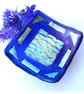 Dichroic Fused Glass Trinket Dish 7.5cm Royal Blue Silver 
