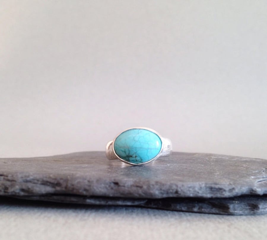 Turquoise Ring - Large Turquoise and Sterling Silver Ring