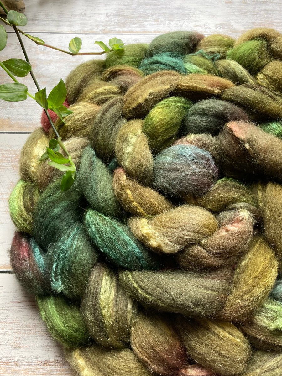 Oatmeal BFL and Silk Spinning fibre 100g Mosstwill