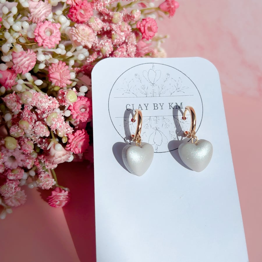 Silver Heart Hoop Earrings - Shimmer Clay Jewellery - 18k Gold Plated