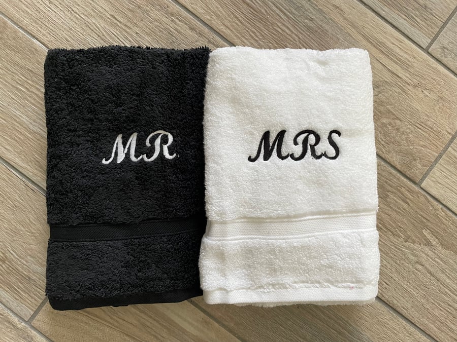Set of Mr and Mrs Hand Towels