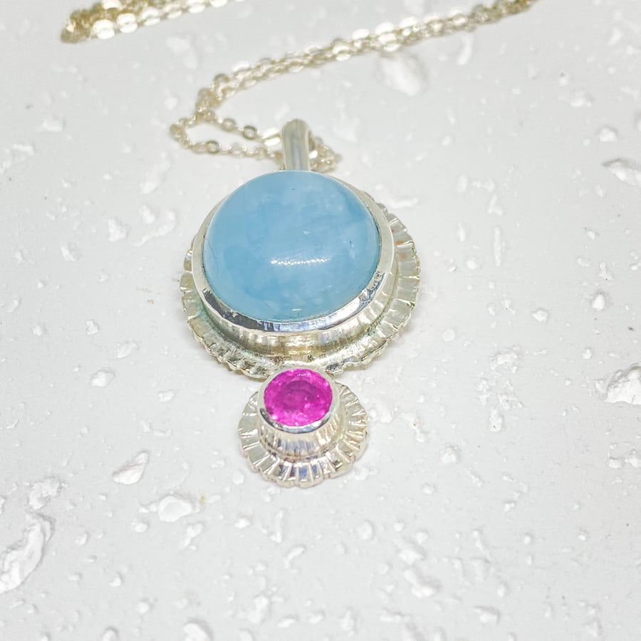 Aquamarine and Pink Sapphire Pendant 