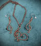 Antique copper wire musical pendant & earring set - Image 2