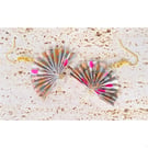 Paper Fan Earrings, Earrings With Bead, Japanese Washi Paper, Autumn,Hand Folded