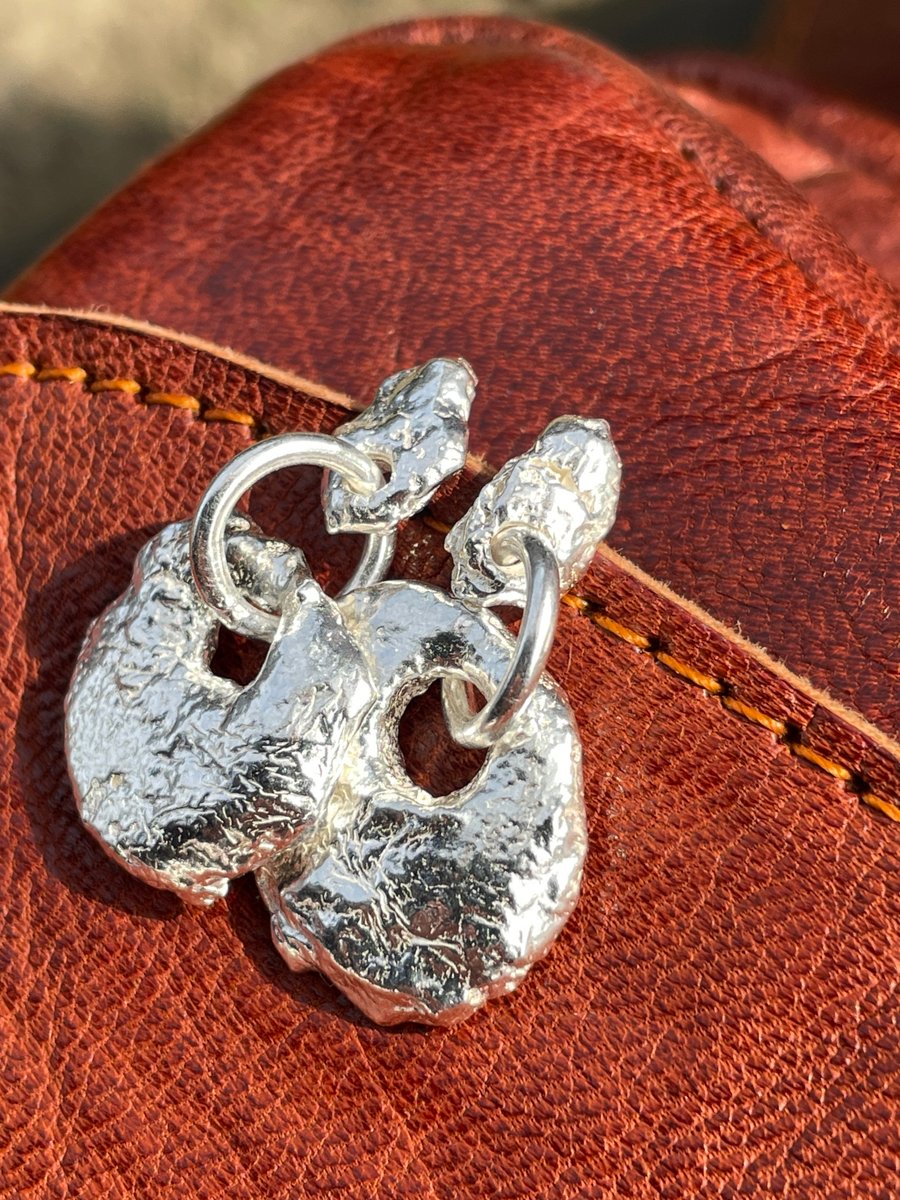 Handmade Molten silver chunky earrings, stud, dangle organic round link