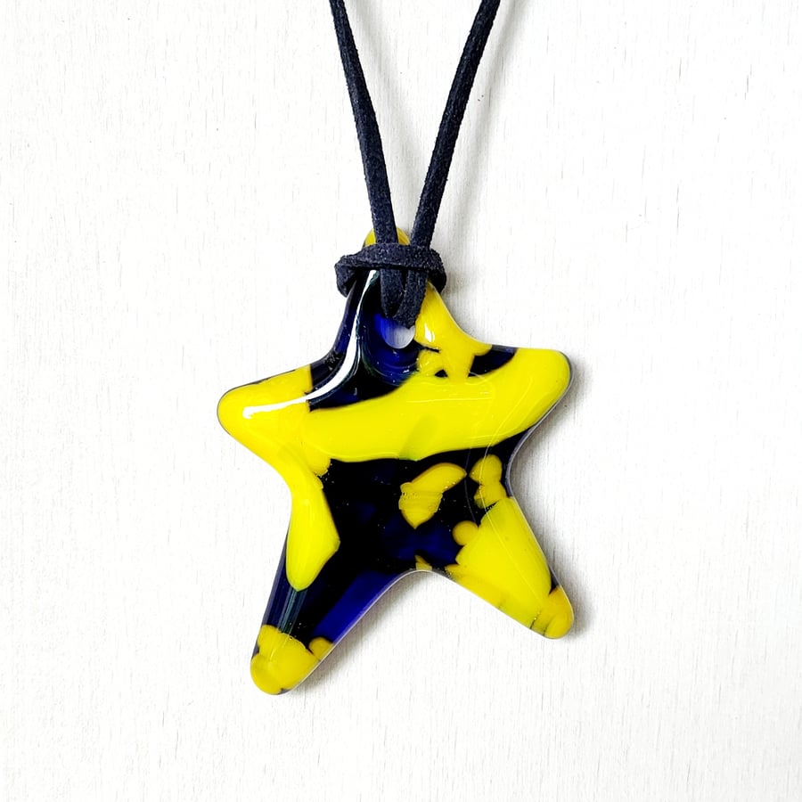 Fused Glass Cast Pendant, Star necklace, chunky style necklace