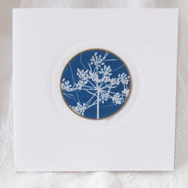 BOTANICAL CYANOTYPE PRINT CARD WITH GOLD LEAF