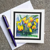 Daffodils. Handpainted. Blank Card. Notelet Of Abstract Yellow Flowers.
