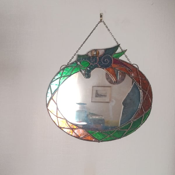 Stained Glass Viking Dragon wall Mirror