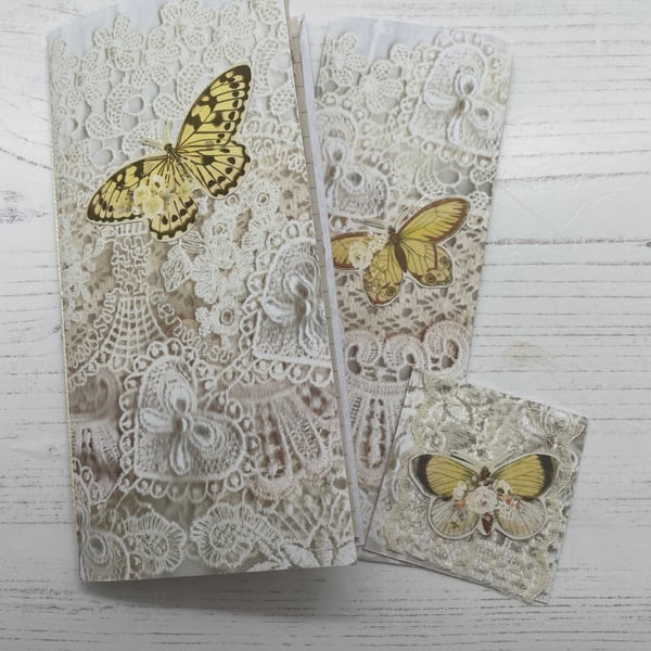 Lace Masterboard and Butterfly Notebook, Bookmark and Hidden Paperclip . PB11