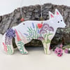 Ceramic fox decoration pink flowers