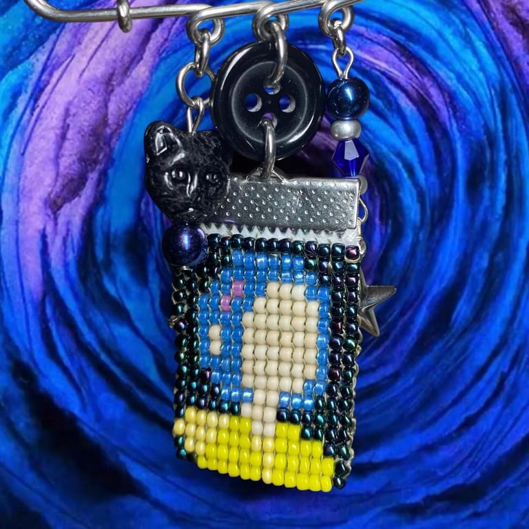 Coraline Hand-Beaded Pin Brooch with charms 