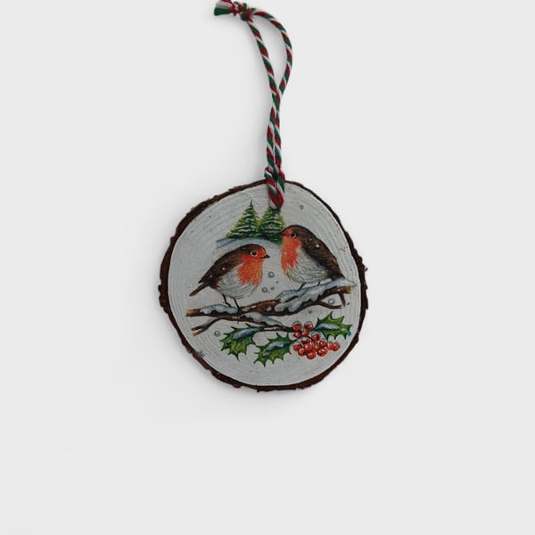 Rustic Robins Round Wooden Christmas Decoration Tree Ornament