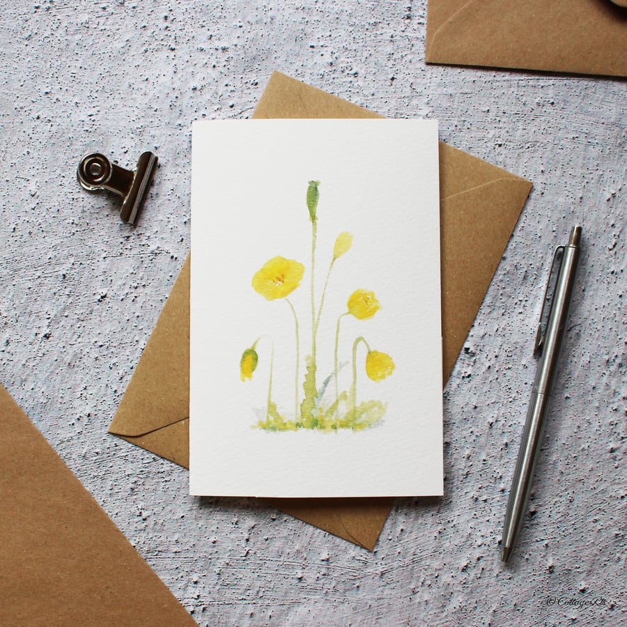 Yellow Poppy Greeting Card - Blank Inside