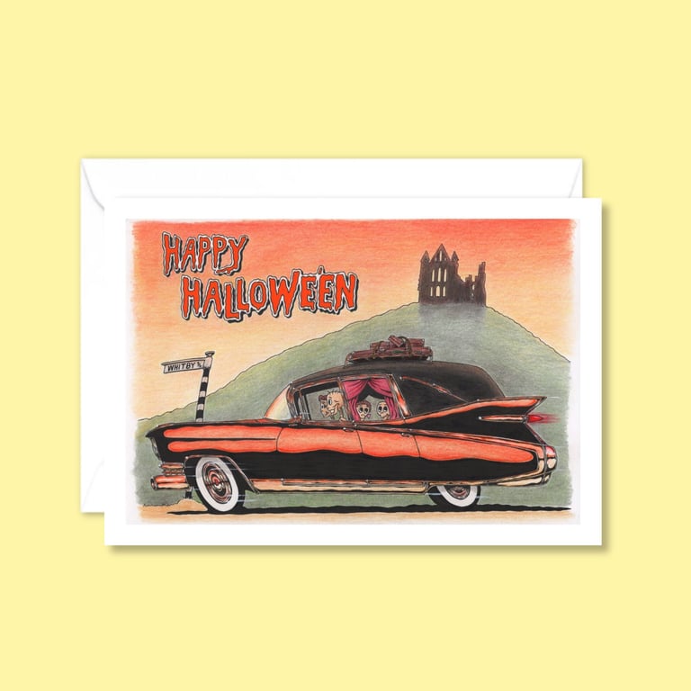 Skeleton Art Greeting Card: Spooky Family Outing to Whitby (505)
