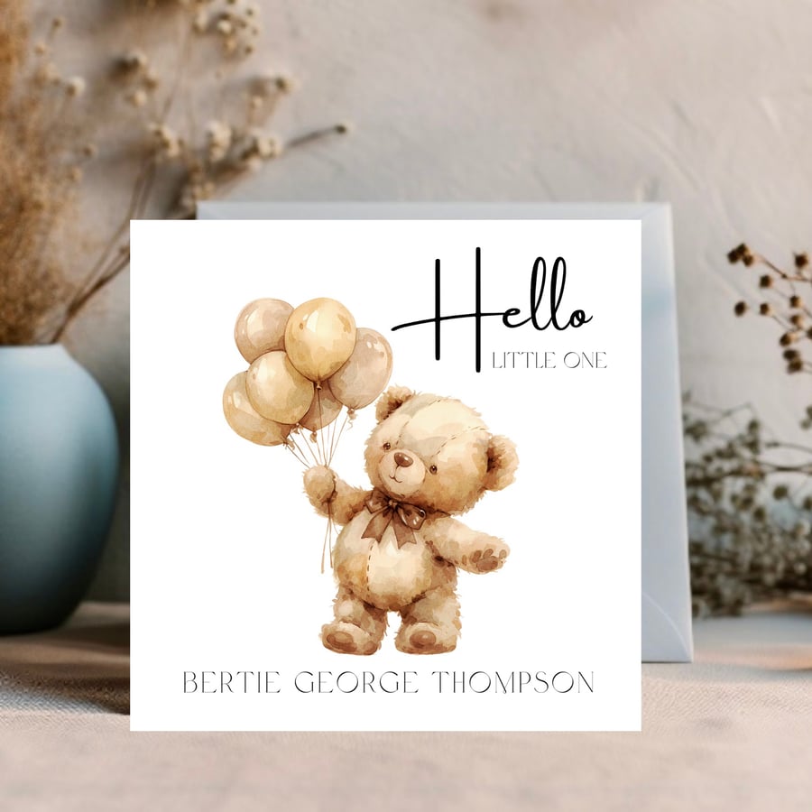Teddy bear card for new baby can be personalised with your own words