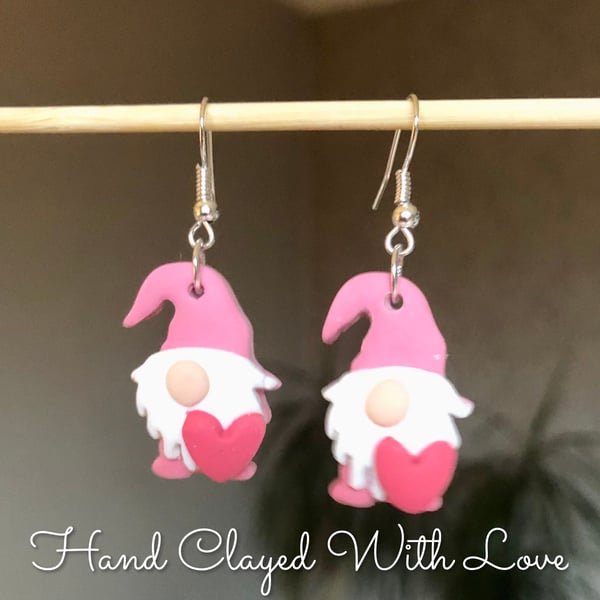 Pink heart gonk earrings 