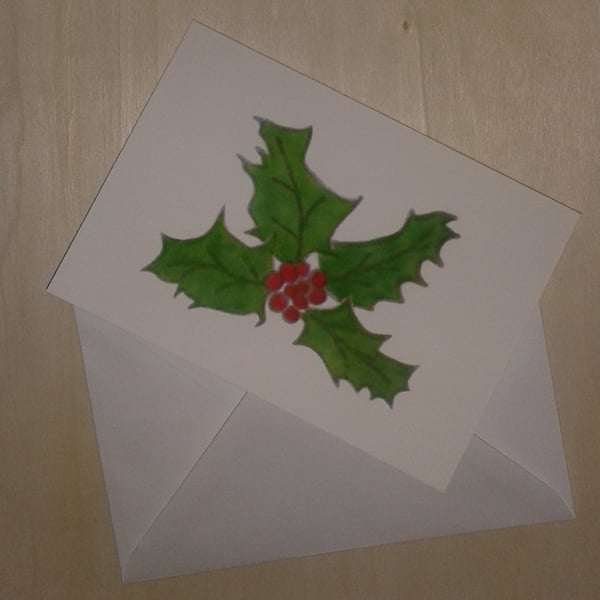 Holly handmade blank inside Christmas card