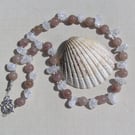 Strawberry & Clear Quartz Gemstone Statement Beaded Necklace "Strawberry Ice"